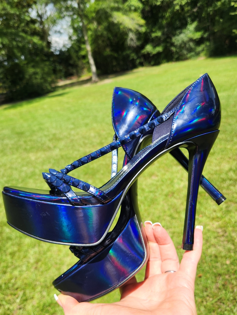 Nine West Iridescent Blue Platform Stiletto Heels